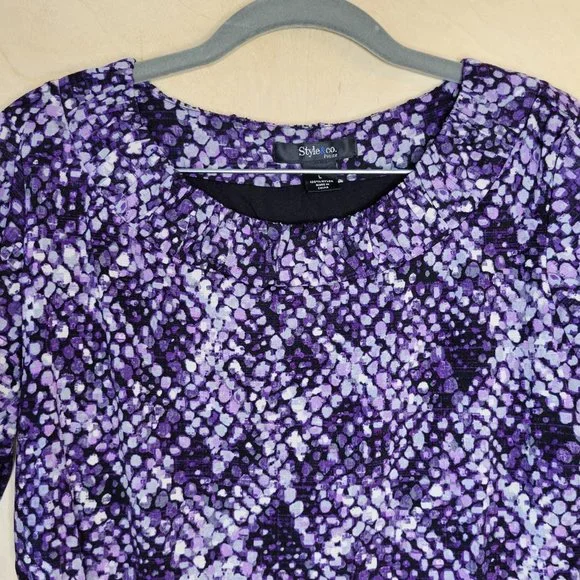 Style & Co Purple Multicolor Spotted Design Blouse Women Size L - Picture 4 of 8